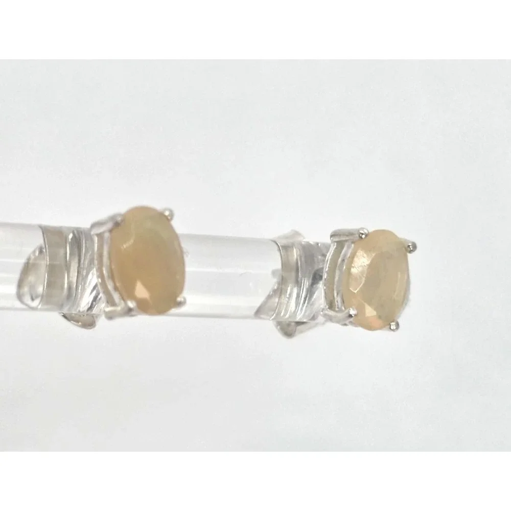 Genuine Ethiopian Opal Stud Earrings Oval Sterling Silver Bezel 6x4mm Handmade